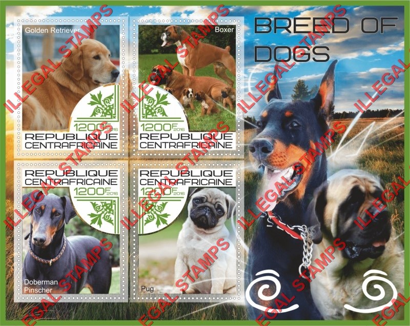 Central African Republic 2016 Dogs (different) Illegal Stamp Souvenir Sheet of 4