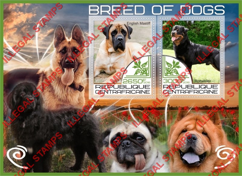 Central African Republic 2016 Dogs (different) Illegal Stamp Souvenir Sheet of 2