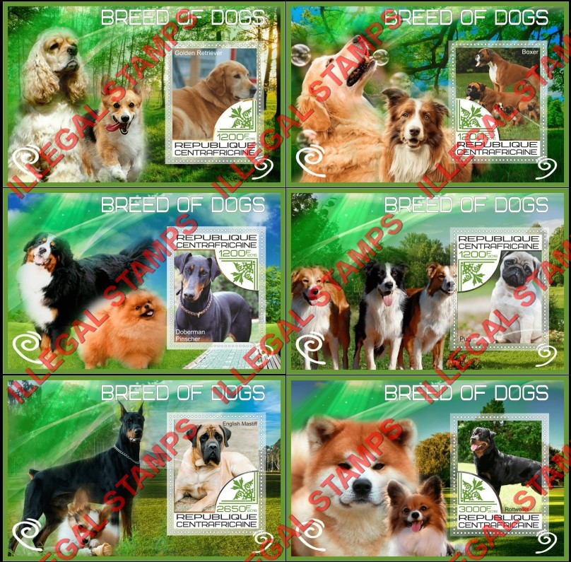 Central African Republic 2016 Dogs (different) Illegal Stamp Souvenir Sheets of 1