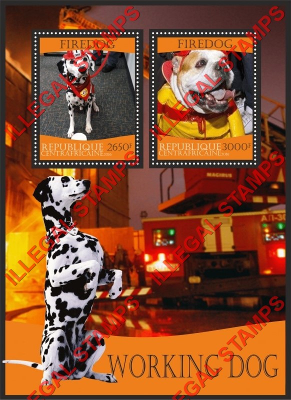 Central African Republic 2016 Dogs Firedogs Illegal Stamp Souvenir Sheet of 2