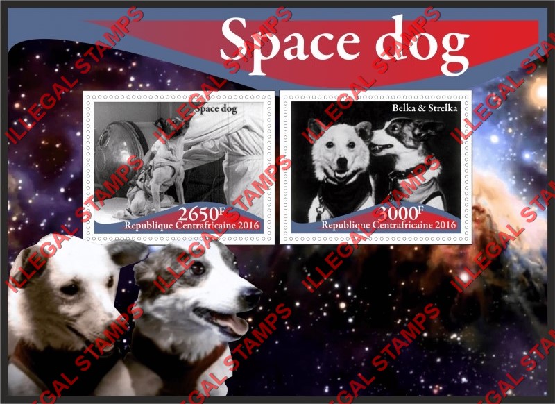 Central African Republic 2016 Dogs in Space Illegal Stamp Souvenir Sheet of 2