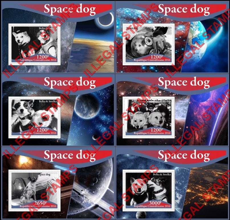 Central African Republic 2016 Dogs in Space Illegal Stamp Souvenir Sheets of 1