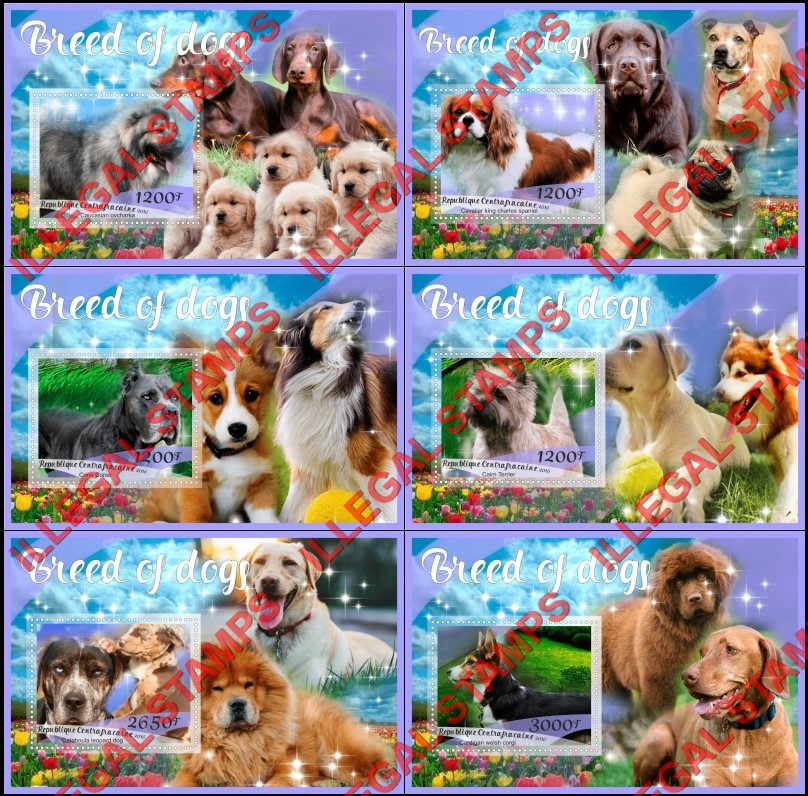 Central African Republic 2016 Dogs Illegal Stamp Souvenir Sheets of 1