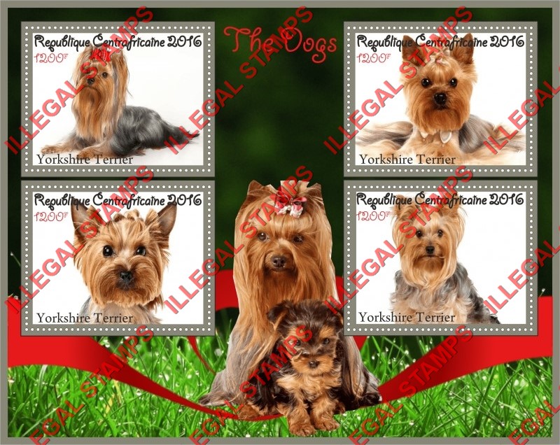 Central African Republic 2016 Dogs Yorkshire Terrier Illegal Stamp Souvenir Sheet of 4