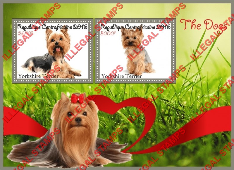 Central African Republic 2016 Dogs Yorkshire Terrier Illegal Stamp Souvenir Sheet of 2