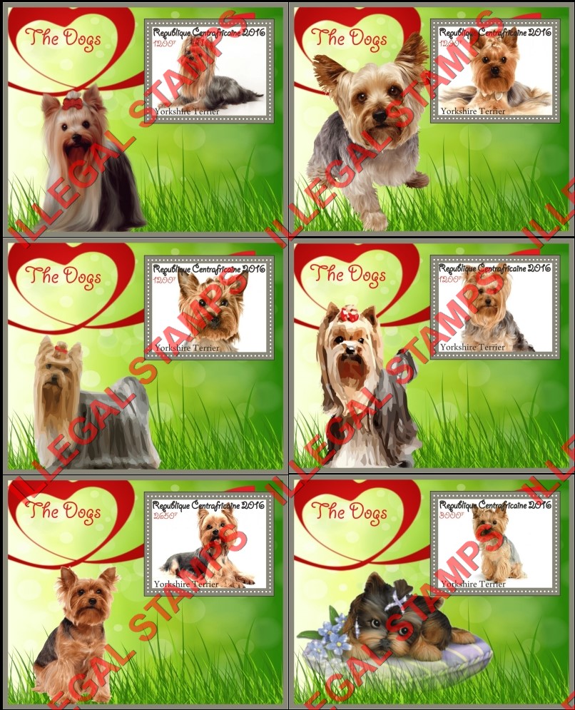 Central African Republic 2016 Dogs Yorkshire Terrier Illegal Stamp Souvenir Sheets of 1