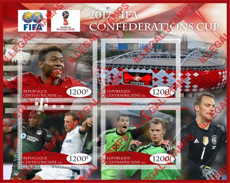 Central African Republic 2016 FIFA Confederations Cup Soccer in 2017 Illegal Stamp Souvenir Sheet of 4