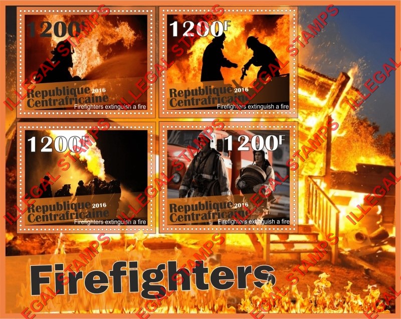Central African Republic 2016 Firefighters Illegal Stamp Souvenir Sheet of 4