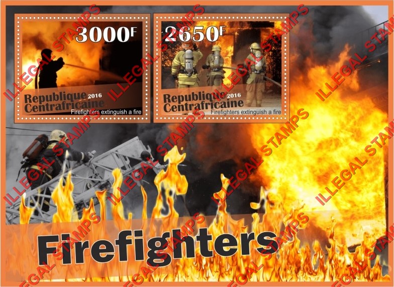 Central African Republic 2016 Firefighters Illegal Stamp Souvenir Sheet of 2