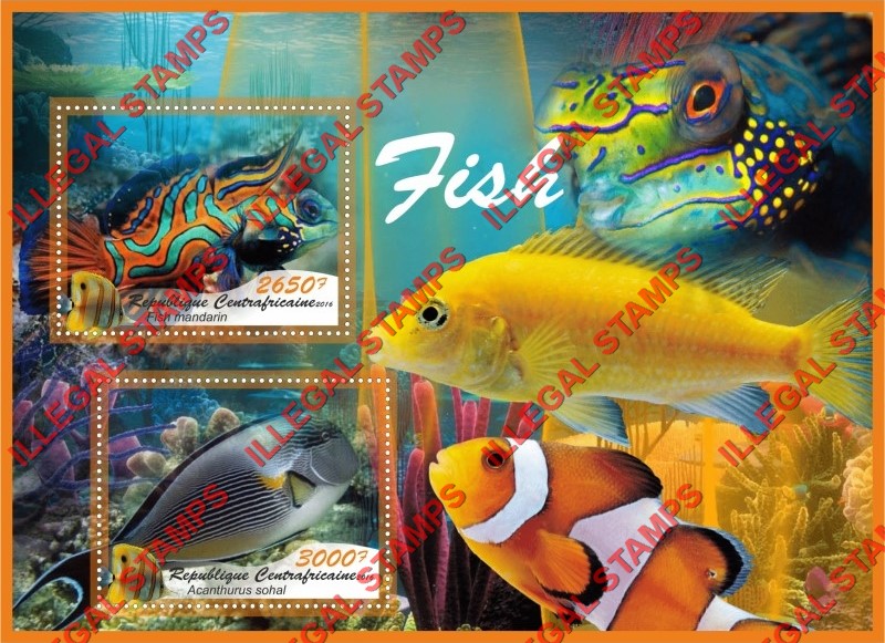 Central African Republic 2016 Fish Illegal Stamp Souvenir Sheet of 2