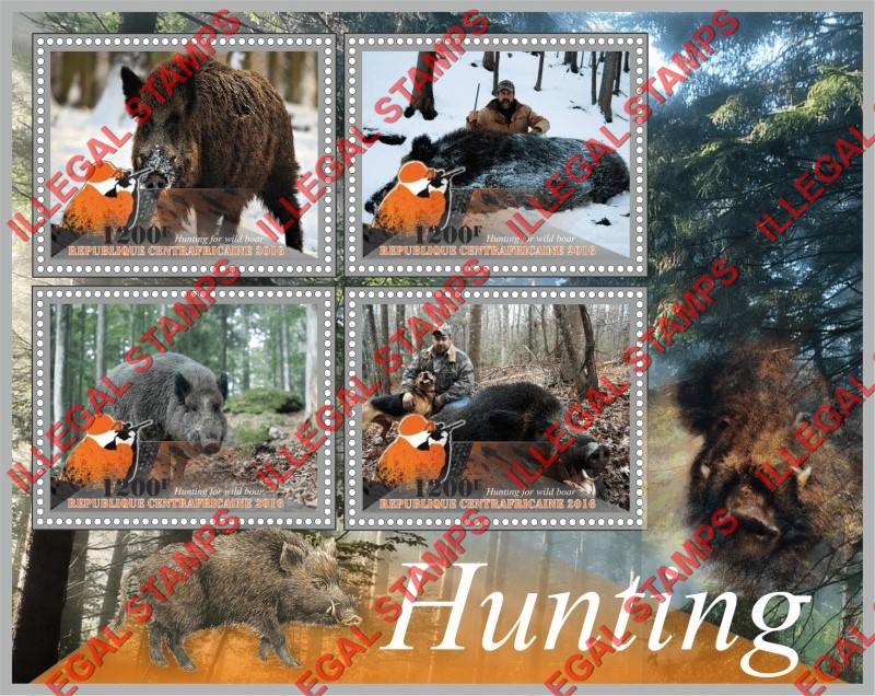 Central African Republic 2016 Hunting for Wild Boar Illegal Stamp Souvenir Sheet of 4