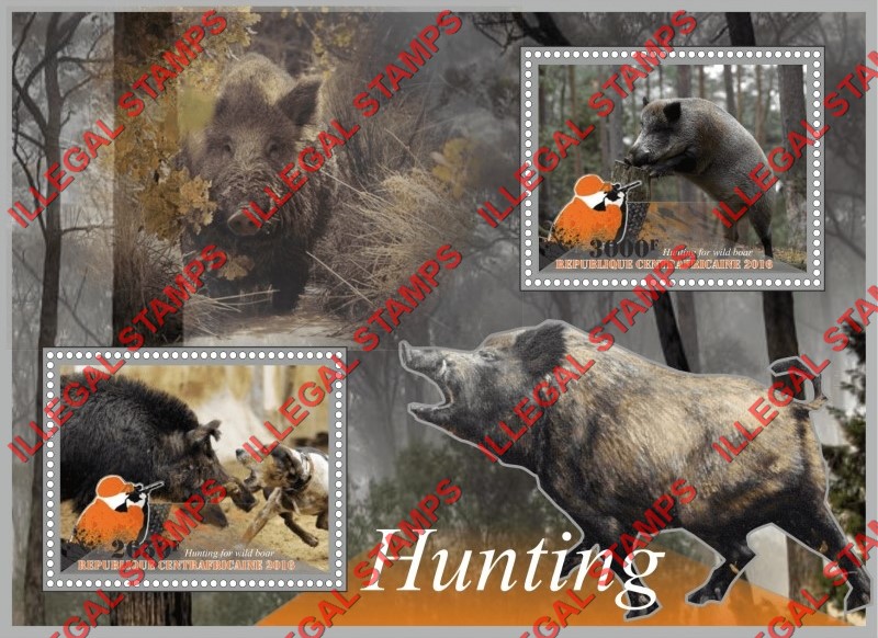 Central African Republic 2016 Hunting for Wild Boar Illegal Stamp Souvenir Sheet of 2