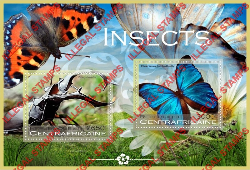 Central African Republic 2016 Insects (different) Illegal Stamp Souvenir Sheet of 2