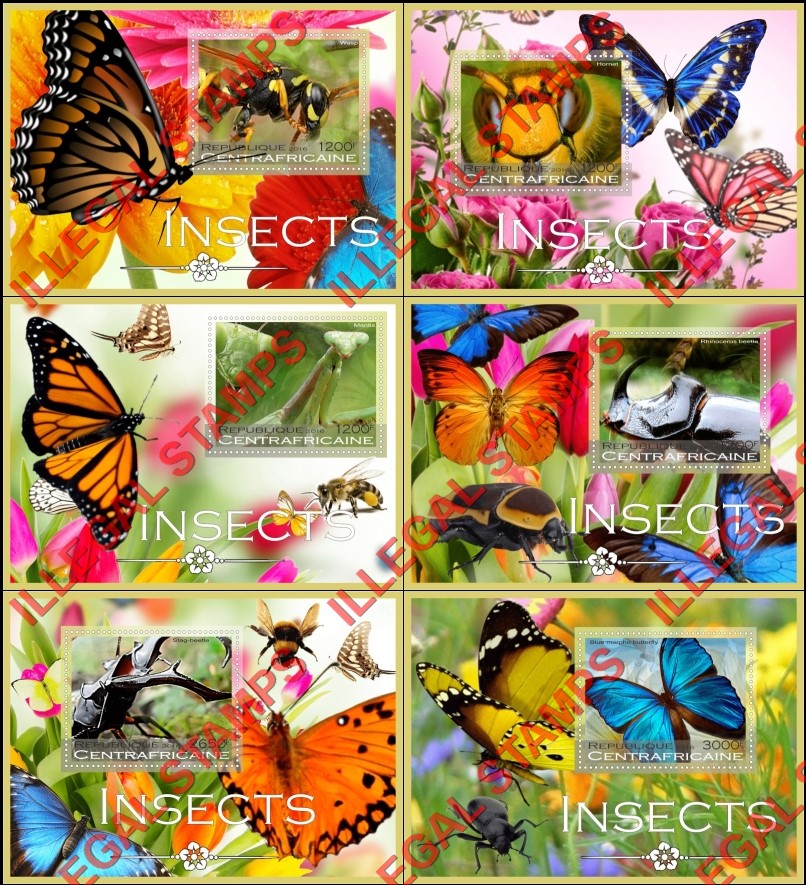Central African Republic 2016 Insects (different) Illegal Stamp Souvenir Sheets of 1