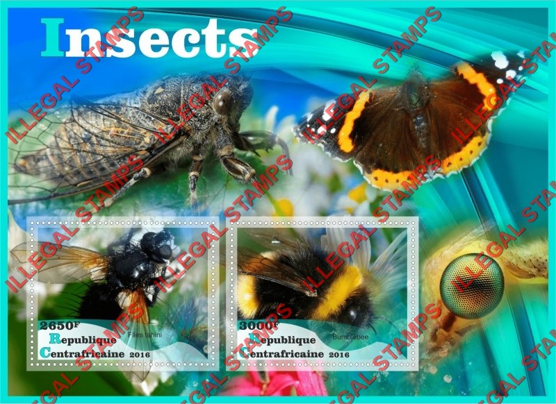 Central African Republic 2016 Insects Illegal Stamp Souvenir Sheet of 2