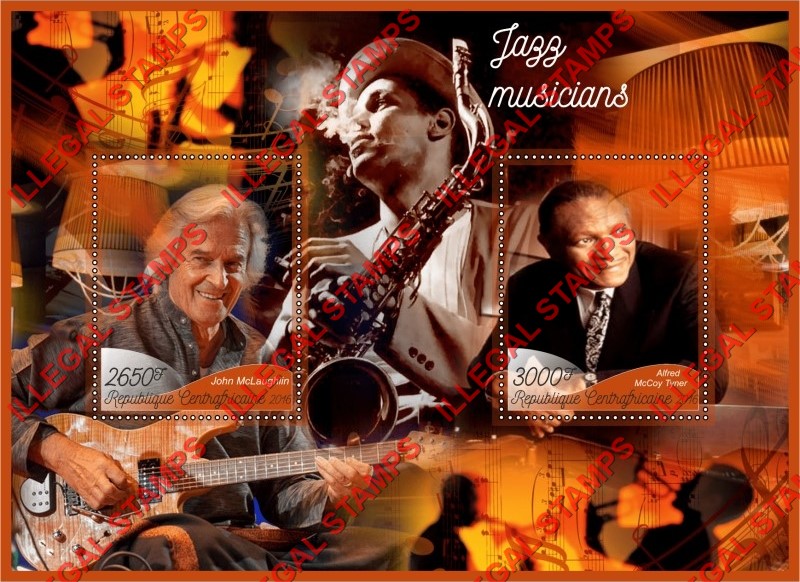 Central African Republic 2016 Jazz Musicians Illegal Stamp Souvenir Sheet of 2