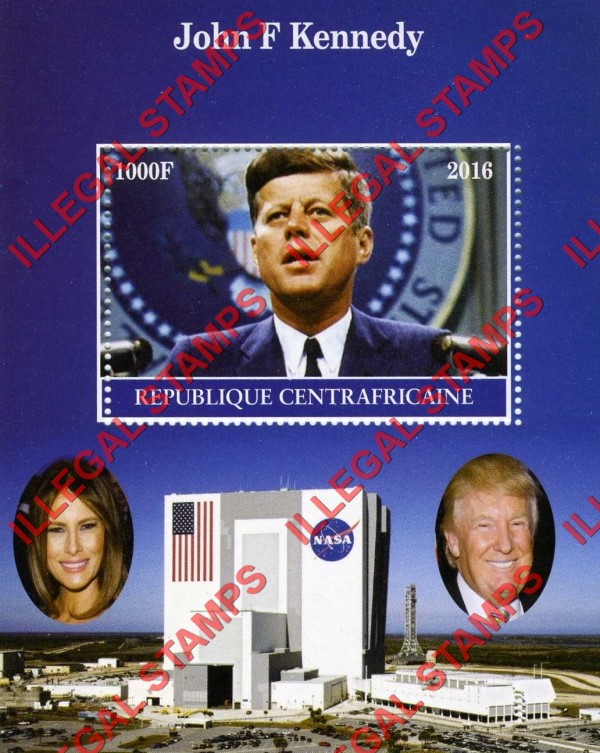Central African Republic 2016 John F. Kennedy Illegal Stamp Souvenir Sheet of 1 (Sheet 1)