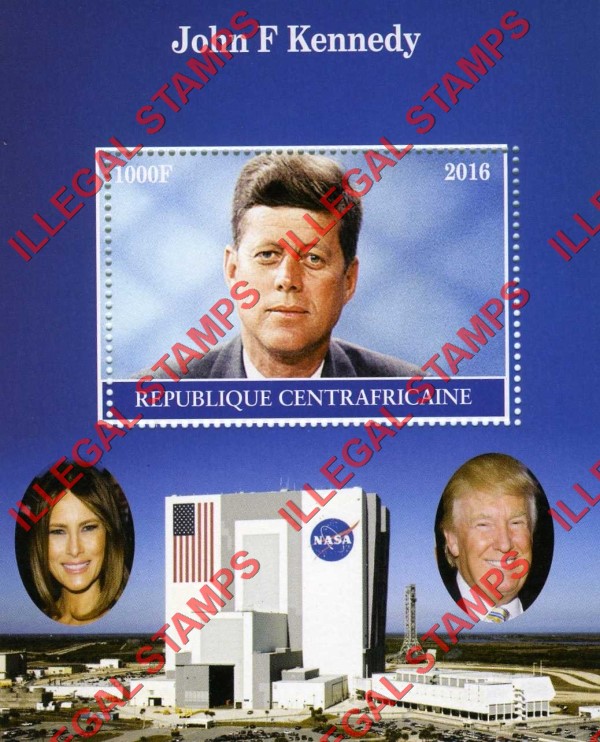 Central African Republic 2016 John F. Kennedy Illegal Stamp Souvenir Sheet of 1 (Sheet 2)
