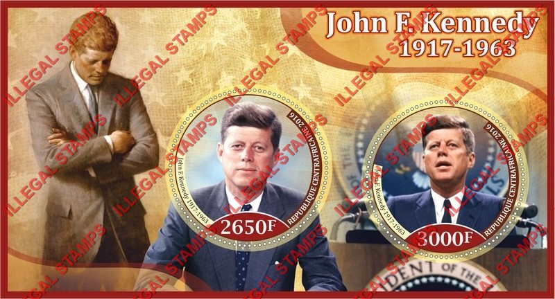 Central African Republic 2016 John F. Kennedy Illegal Stamp Souvenir Sheet of 2