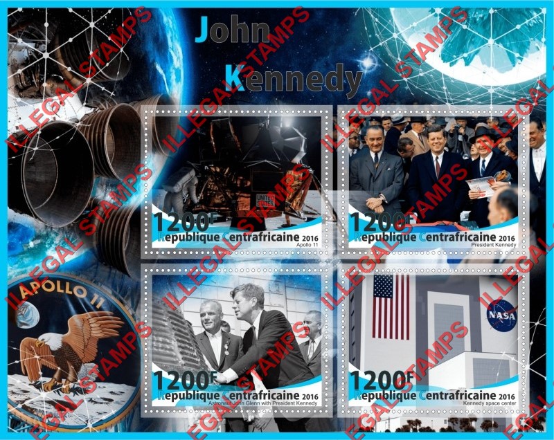 Central African Republic 2016 John Kennedy Illegal Stamp Souvenir Sheet of 4