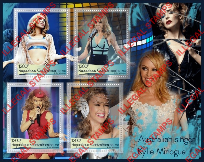 Central African Republic 2016 Kylie Minogue Illegal Stamp Souvenir Sheet of 4