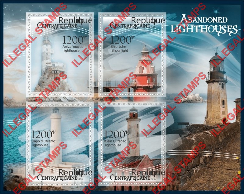 Central African Republic 2016 Lighthouses Illegal Stamp Souvenir Sheet of 4