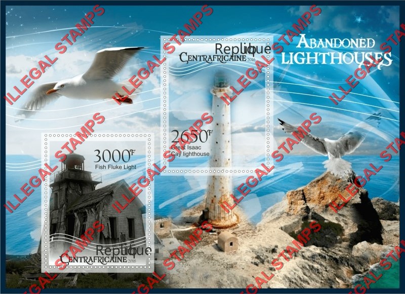 Central African Republic 2016 Lighthouses Illegal Stamp Souvenir Sheet of 2
