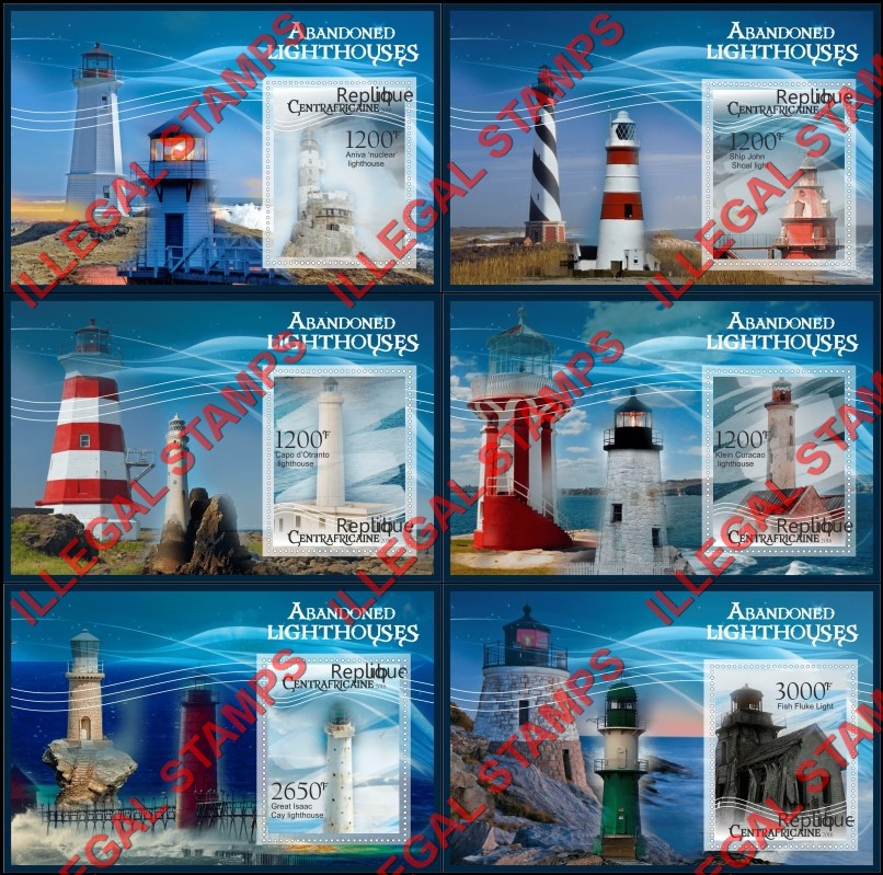 Central African Republic 2016 Lighthouses Illegal Stamp Souvenir Sheets of 1