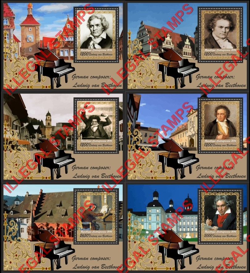 Central African Republic 2016 Ludwig van Beethoven Illegal Stamp Souvenir Sheets of 1