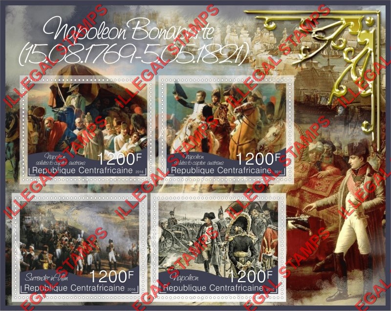 Central African Republic 2016 Napoleon Bonaparte Illegal Stamp Souvenir Sheet of 4