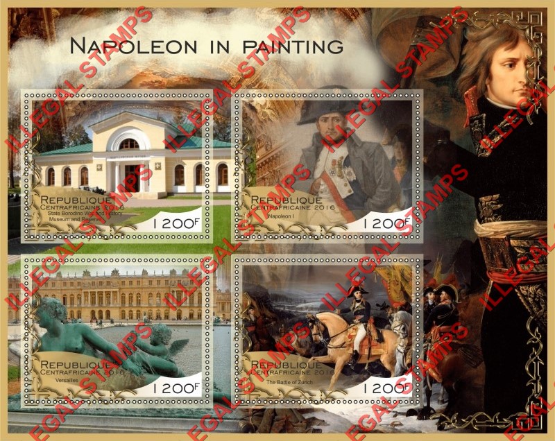 Central African Republic 2016 Napoleon in Painting Illegal Stamp Souvenir Sheet of 4
