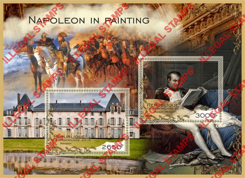 Central African Republic 2016 Napoleon in Painting Illegal Stamp Souvenir Sheet of 2