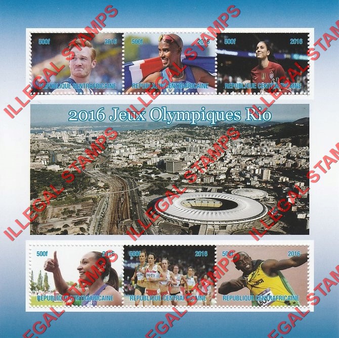 Central African Republic 2016 Olympic Games in Rio Illegal Stamp Souvenir Sheet of 6