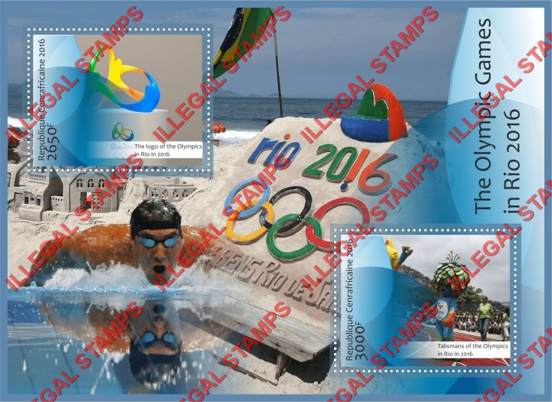 Central African Republic 2016 Olympic Games in Rio (different) Illegal Stamp Souvenir Sheet of 2