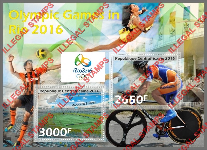 Central African Republic 2016 Olympic Games in Rio Illegal Stamp Souvenir Sheet of 2