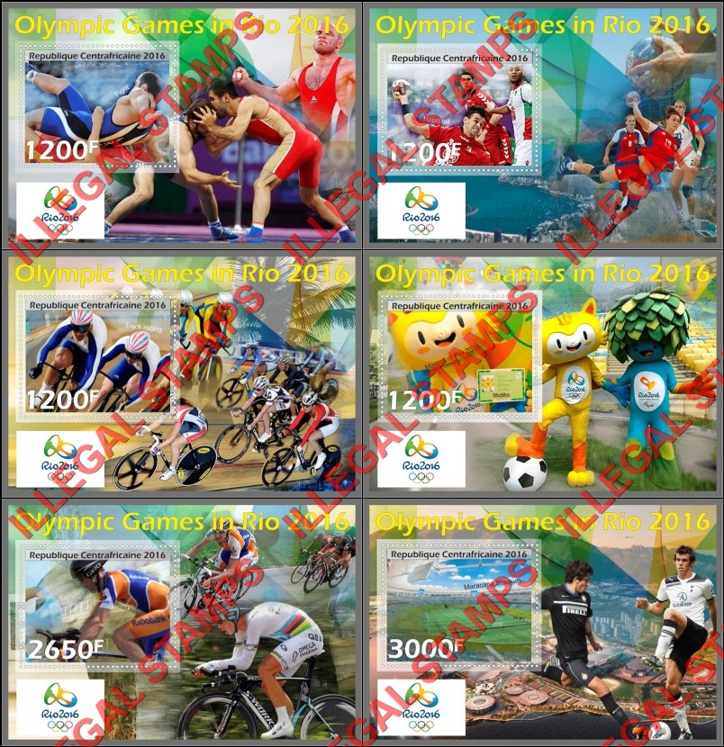 Central African Republic 2016 Olympic Games in Rio Illegal Stamp Souvenir Sheets of 1