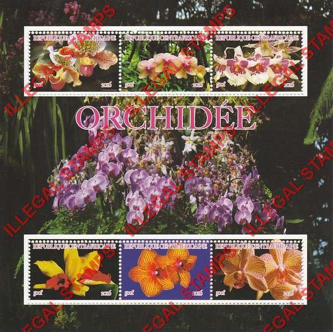 Central African Republic 2016 Orchids Illegal Stamp Souvenir Sheet of 6