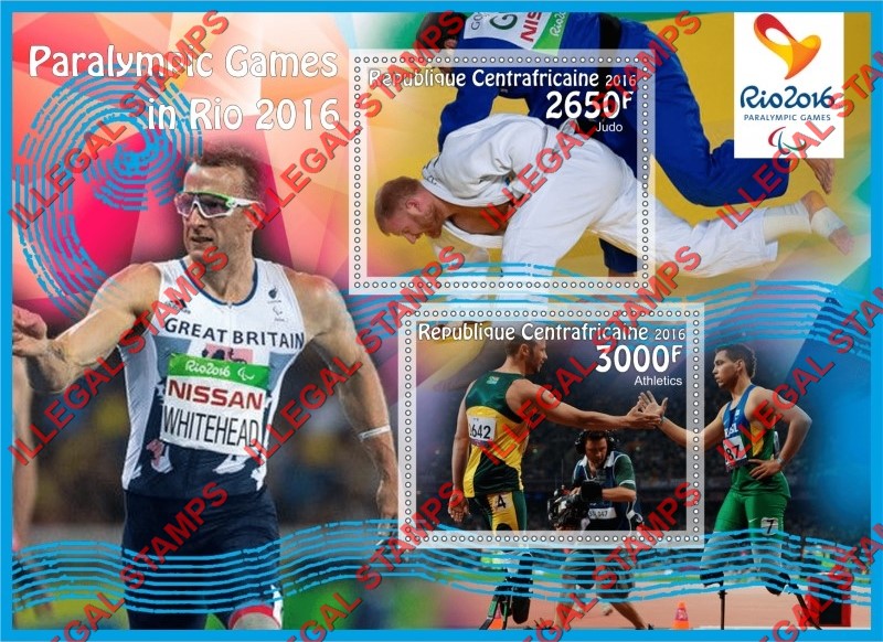 Central African Republic 2016 Paralympic Games in Rio Illegal Stamp Souvenir Sheet of 2