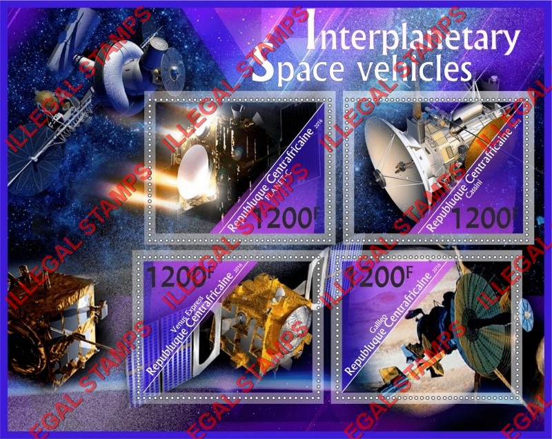 Central African Republic 2016 Space Interplanetary Space Vehicles Illegal Stamp Souvenir Sheet of 4
