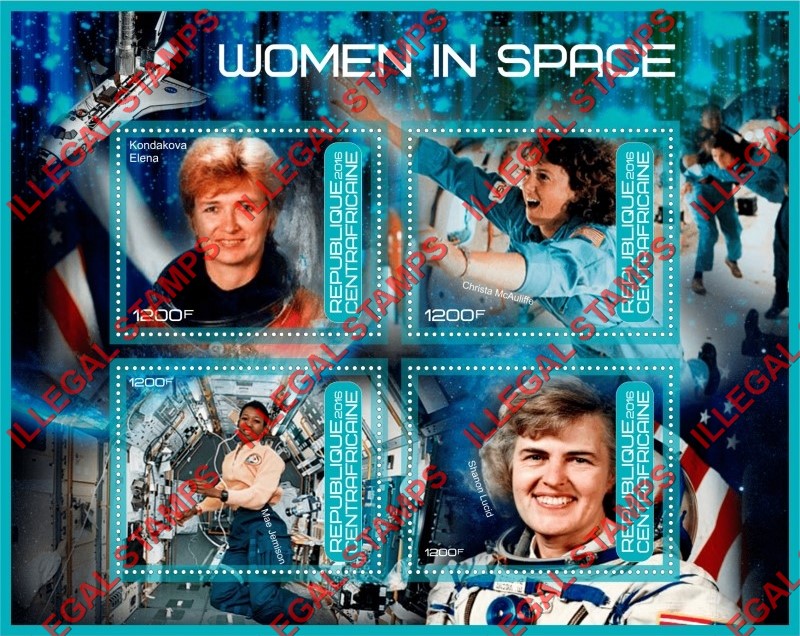 Central African Republic 2016 Space Women in Space Illegal Stamp Souvenir Sheet of 4