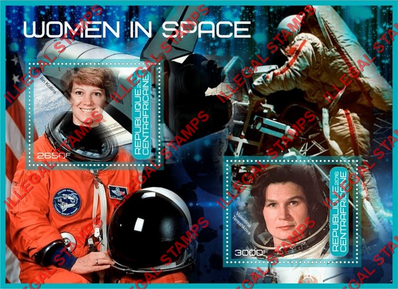 Central African Republic 2016 Space Women in Space Illegal Stamp Souvenir Sheet of 2
