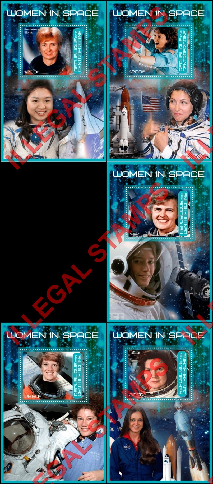 Central African Republic 2016 Space Women in Space Illegal Stamp Souvenir Sheets of 1