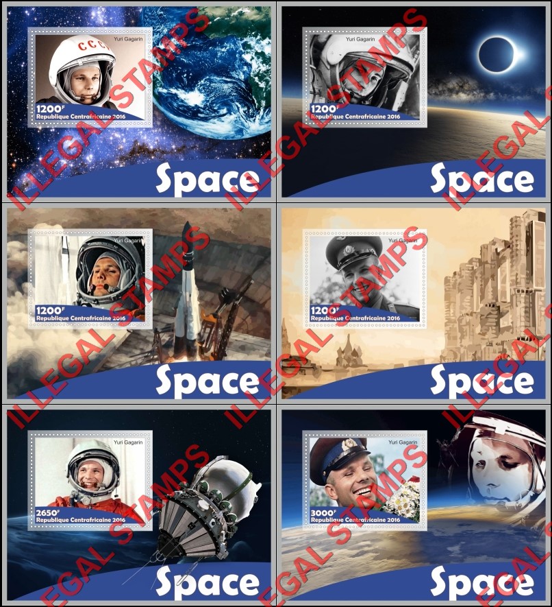 Central African Republic 2016 Space Yuri Gagarin Illegal Stamp Souvenir Sheets of 1