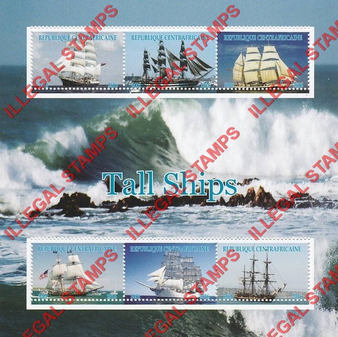 Central African Republic 2016 Tall Ships Illegal Stamp Souvenir Sheet of 6
