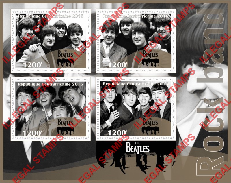 Central African Republic 2016 The Beatles Rock Band Illegal Stamp Souvenir Sheet of 4