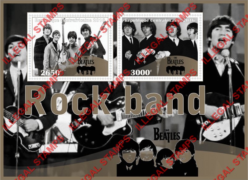 Central African Republic 2016 The Beatles Rock Band Illegal Stamp Souvenir Sheet of 2
