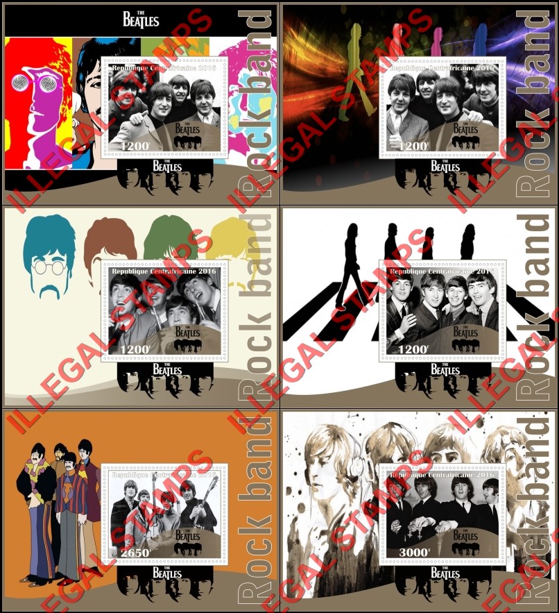 Central African Republic 2016 The Beatles Rock Band Illegal Stamp Souvenir Sheets of 1