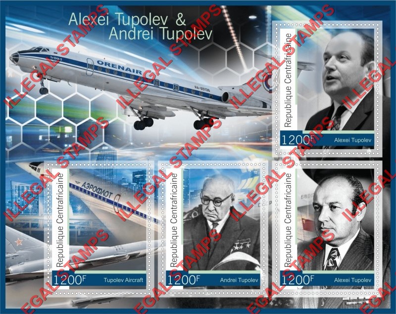 Central African Republic 2016 Tupolev Alexei and Andrei Illegal Stamp Souvenir Sheet of 4