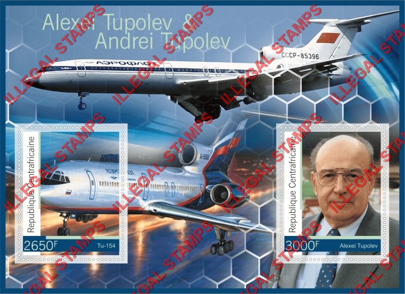 Central African Republic 2016 Tupolev Alexei and Andrei Illegal Stamp Souvenir Sheet of 2