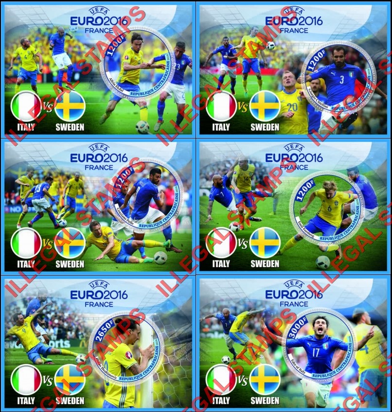 Central African Republic 2016 UEFA EURO Soccer Championship Illegal Stamp Souvenir Sheets of 1